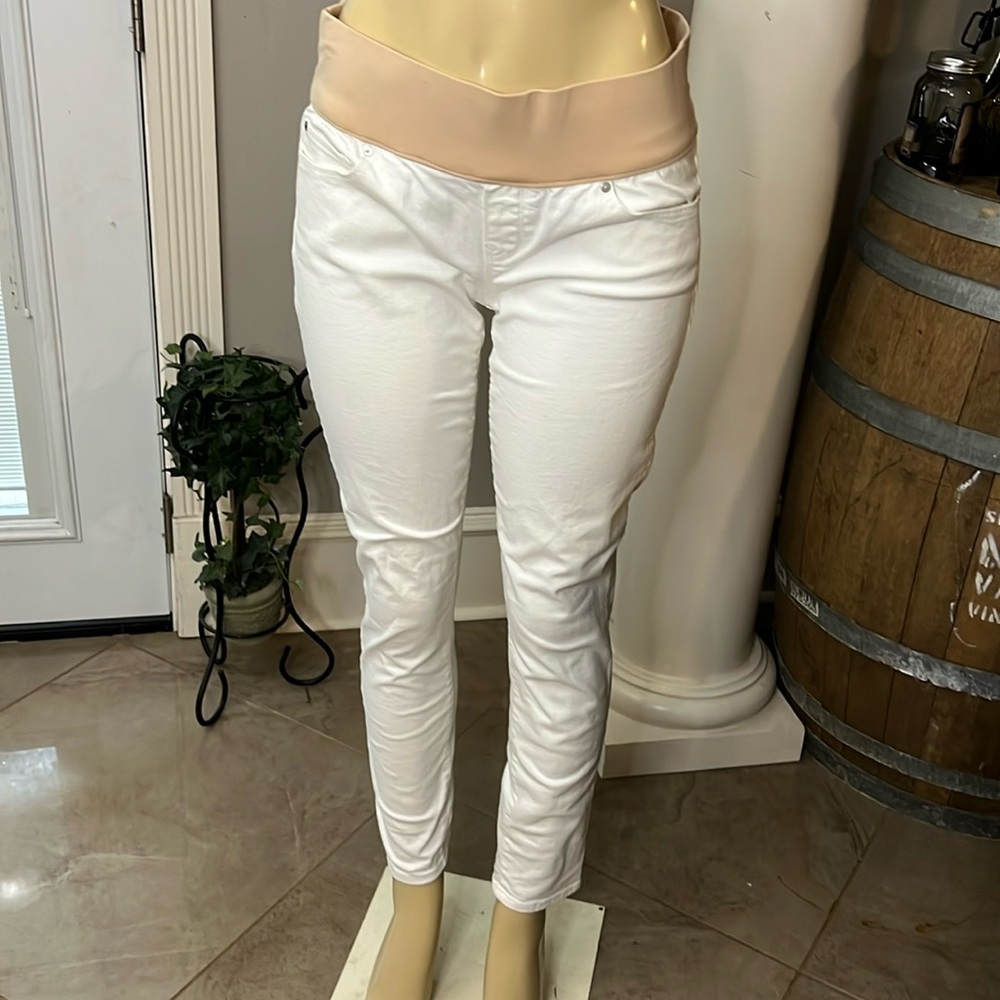 GAP White Maternity Skinny Jeans with Nude Waistband